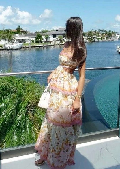 Robe de bal unique à bretelles spaghetti en mousseline florale, dos nu, robe de soirée longue, tenue d'anniversaire, robe de bal DH3014