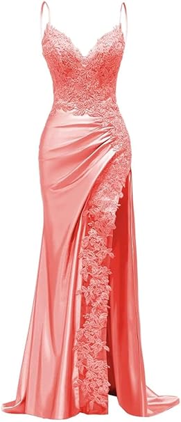 Elegant Mermaid Spaghetti Straps Dusty Blue Satin Long Prom Dresses Inspiration Party Dress Prom Gowns DH3022