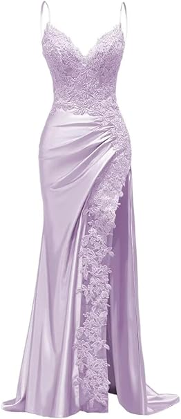 Elegant Mermaid Spaghetti Straps Dusty Blue Satin Long Prom Dresses Inspiration Party Dress Prom Gowns DH3022
