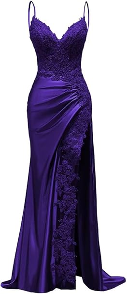 Elegant Mermaid Spaghetti Straps Dusty Blue Satin Long Prom Dresses Inspiration Party Dress Prom Gowns DH3022