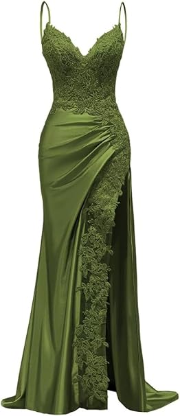 Elegant Mermaid Spaghetti Straps Dusty Blue Satin Long Prom Dresses Inspiration Party Dress Prom Gowns DH3022