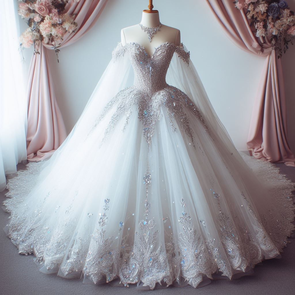 Luxury Ball Gown Off The Shoulder Silver Beaded Appliques Fitted Tulle Corset Wedding Dress Long Bridal Gown Wedding Dresses DH3024