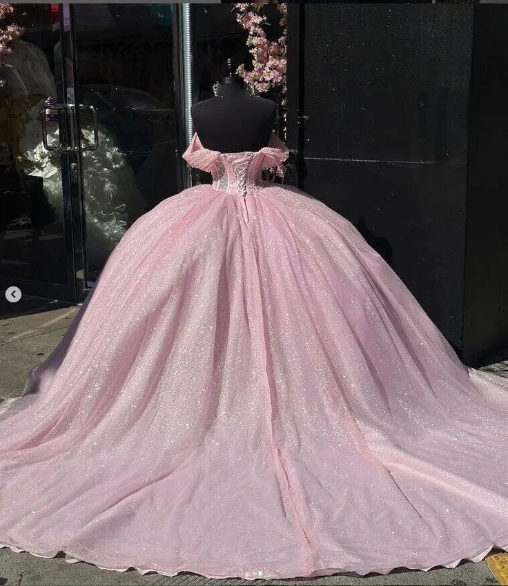 Ball Gown Sweetheart Light Pink Sequin Beaded Long Tulle Quinceanera Dress Sweet 15 16 Dresses DH3029