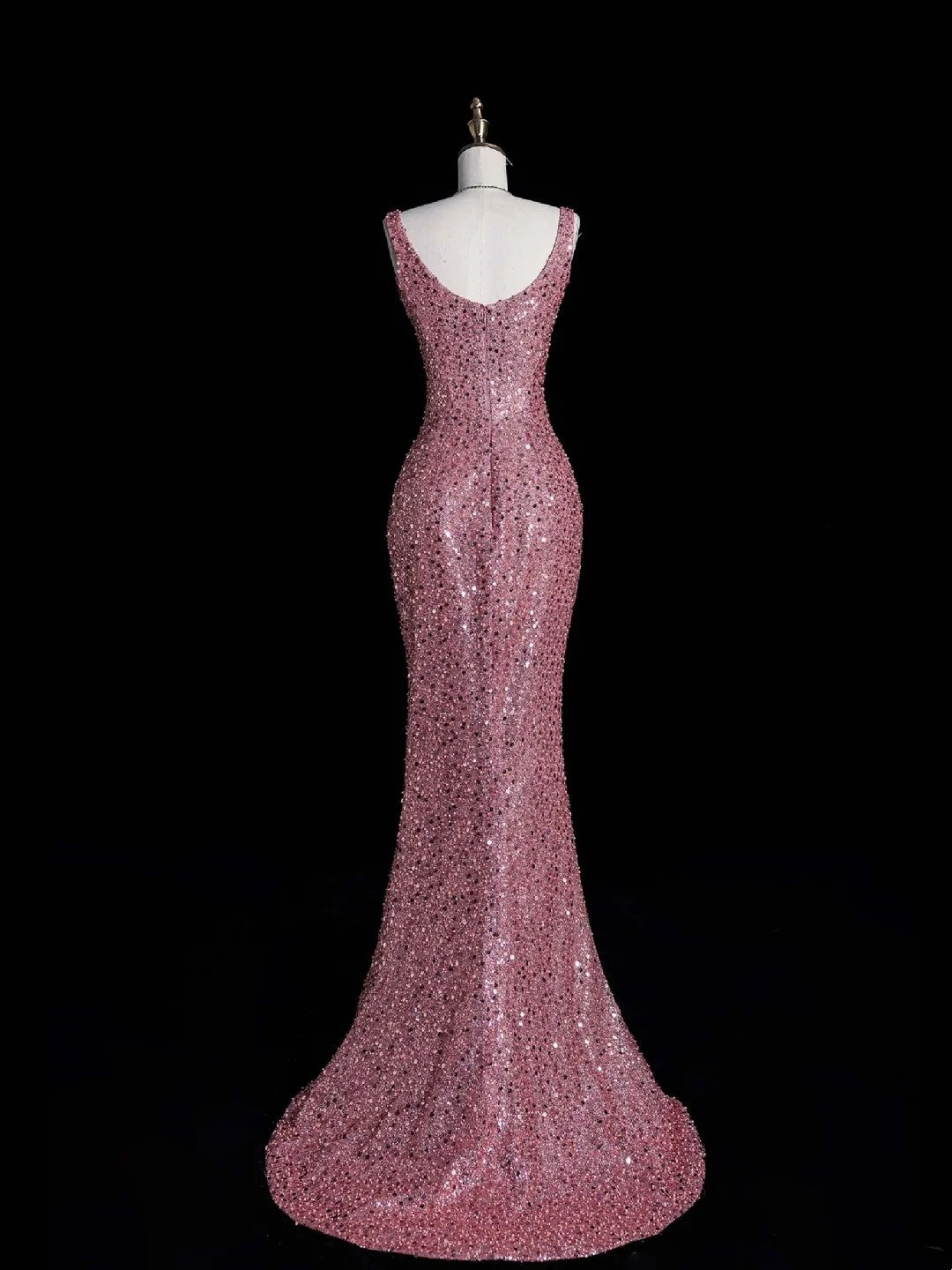 Robe de soirée longue fourreau rose à sequins, sans bretelles, style cabaret, idéale pour les jeunes filles et les adolescents (AB2111).