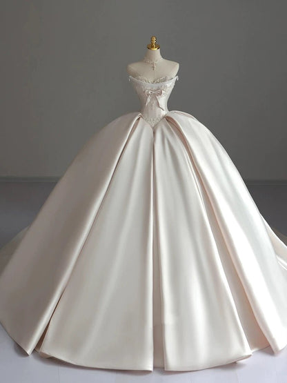 Robe de mariée longue en satin, décolleté en cœur, sans manches, coupe ajustée, corset, RB2092