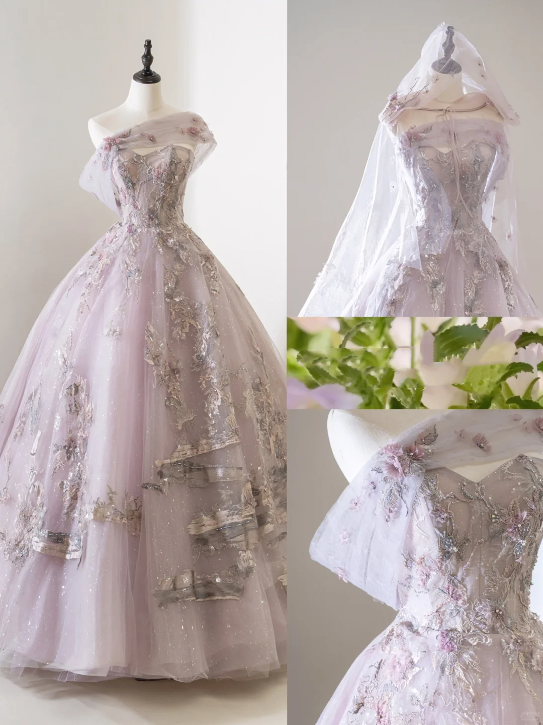 Robe de bal unique sans bretelles en tulle lilas à plusieurs volants, longue et élégante, idéale pour un bal de fin d'année, une quinceañera ou un anniversaire de 15 ou 16 ans (AB903)