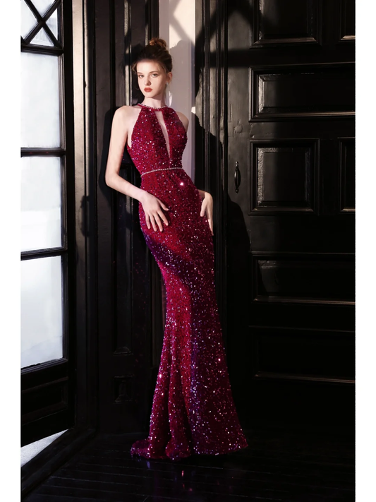 Sparkly Mermaid Jewel Neck Fuchsia Sequin Long Prom Dresses Impress 18th Birthday Outfits Prom Gown AB889