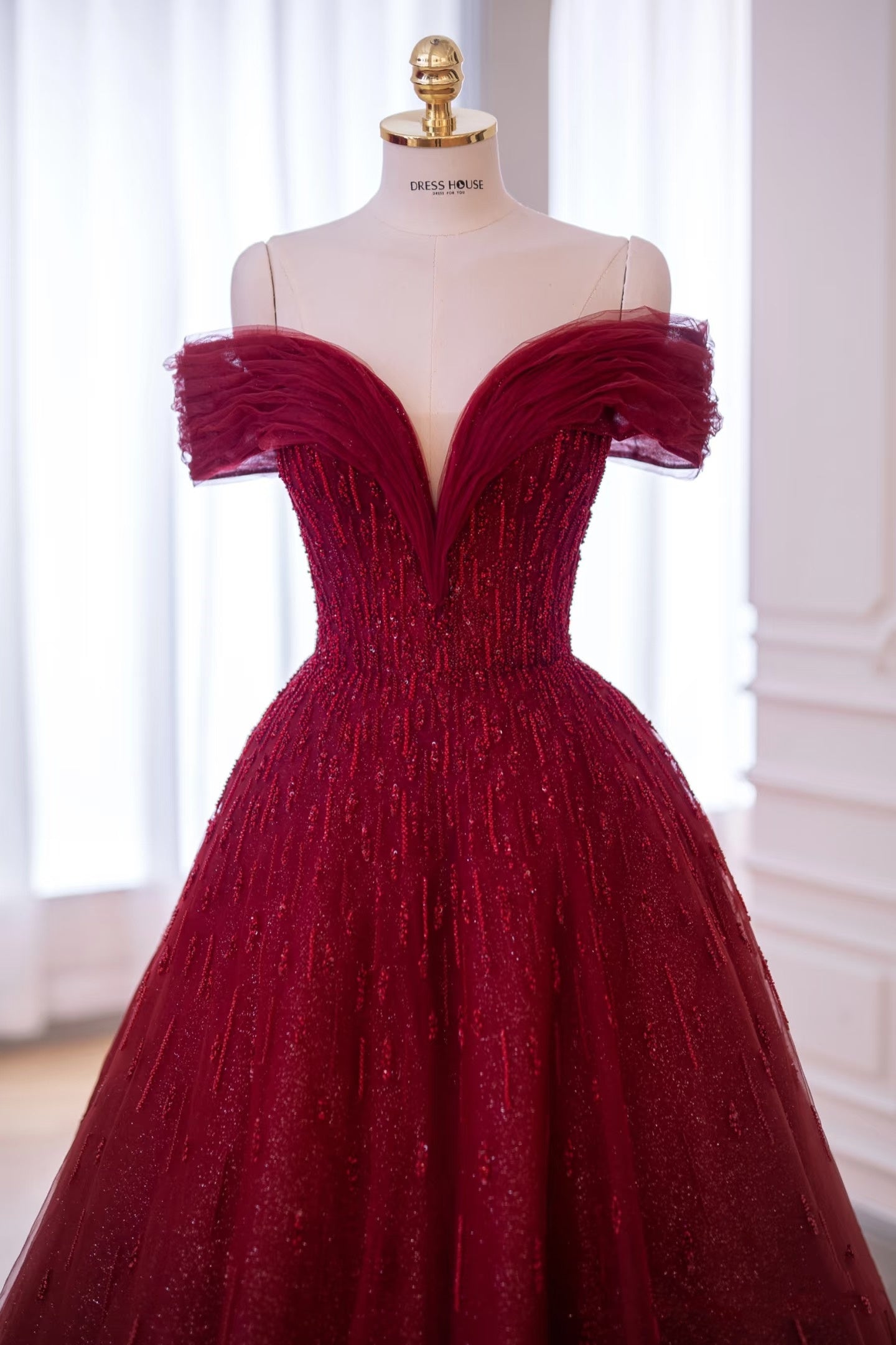 Glänzendes Ballkleid aus rotem Tüll mit Perlen, schulterfrei, für Damen, Partykleider, lange formelle Ballkleider, Kleid zum 22. Geburtstag AB1328