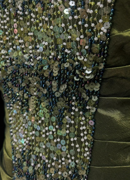 Retro Ballkleid Abschlussball Vintage Kleider Meerjungfrau Sweetheart Olivgrün mit Perlen Lang Festliches Kleid N2319