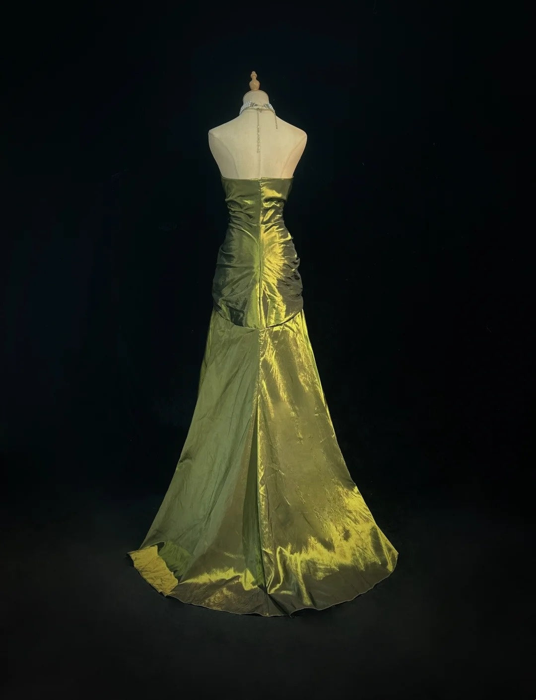 Retro Ballkleid Abschlussball Vintage Kleider Meerjungfrau Sweetheart Olivgrün mit Perlen Lang Festliches Kleid N2319