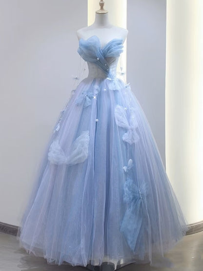 Robe de bal charmante, bustier cœur, tulle bleu, longue, robe de soirée formelle, robe de bal AU112