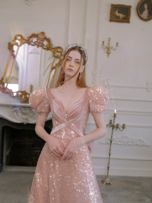 Retro A Line Sweetheart Blush Pink Velvet Sequin Long Prom Dresses Impress 18th Birthday Outfits Prom Gown R1870