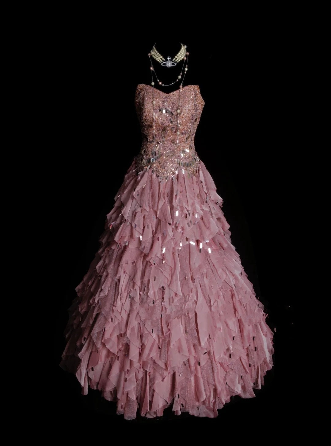 Vintage Ballkleid mit Herzausschnitt, Pailletten, rosa, mehrlagig, Sweet 16 Kleider, Quinceanera Kleid, lang, Vestidos De Fiesta N1326