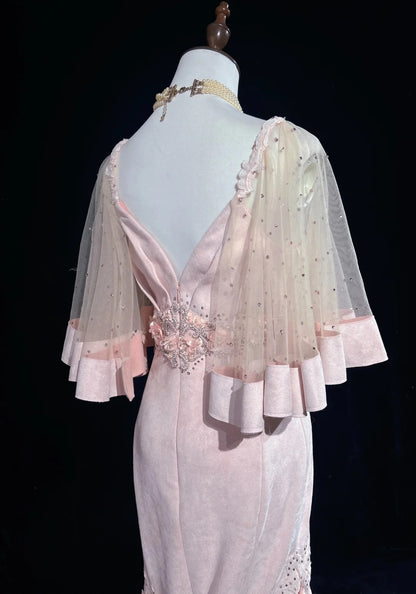 Vintage Abschlussballkleider 90er Jahre Meerjungfrau Sweetheart Pink Satin mit Applikationen und Perlenbesatz Lange Abendgarderobe N3193