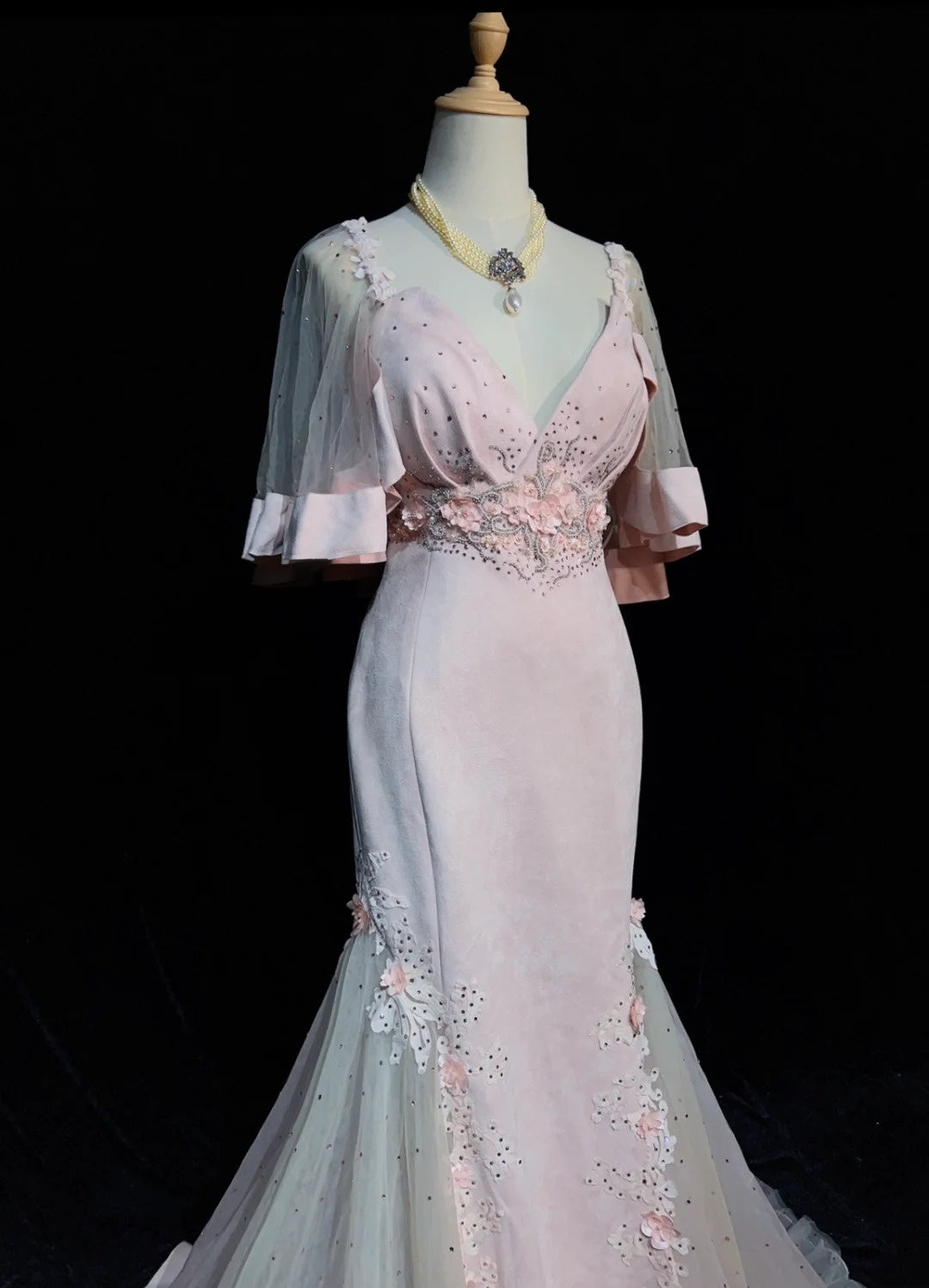 Vintage Abschlussballkleider 90er Jahre Meerjungfrau Sweetheart Pink Satin mit Applikationen und Perlenbesatz Lange Abendgarderobe N3193