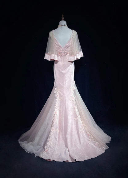 Vintage Abschlussballkleider 90er Jahre Meerjungfrau Sweetheart Pink Satin mit Applikationen und Perlenbesatz Lange Abendgarderobe N3193