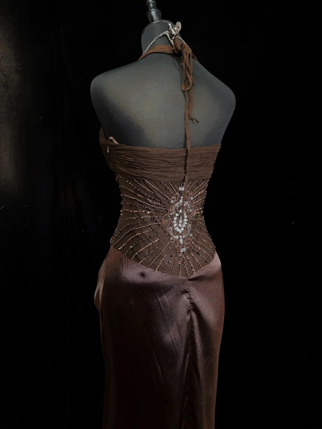 Belles robes de bal inspiration sirène, dos nu en satin avec perles, robe de soirée chocolat pour femmes N3194