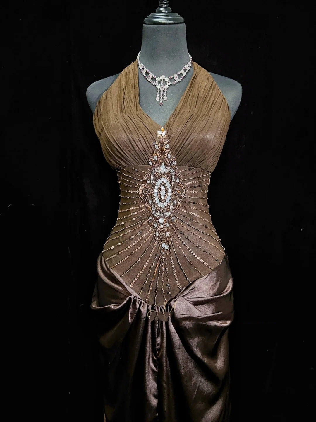 Belles robes de bal inspiration sirène, dos nu en satin avec perles, robe de soirée chocolat pour femmes N3194