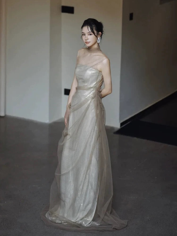 Modest Sheath Strapless Sequin Long 18th Birthday Elegant Outfit Formal Prom Dresses N4108