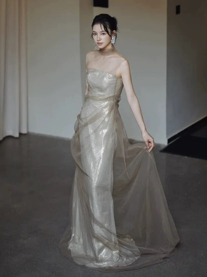 Modest Sheath Strapless Sequin Long 18th Birthday Elegant Outfit Formal Prom Dresses N4108