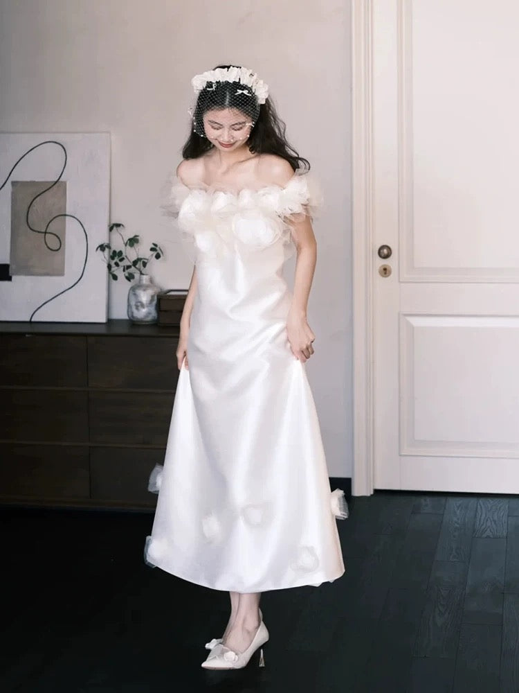 Princess Wedding Dresses Ball Gown Off The Shoulder White Ankle Length Summer Garden Wedding Dress N4109