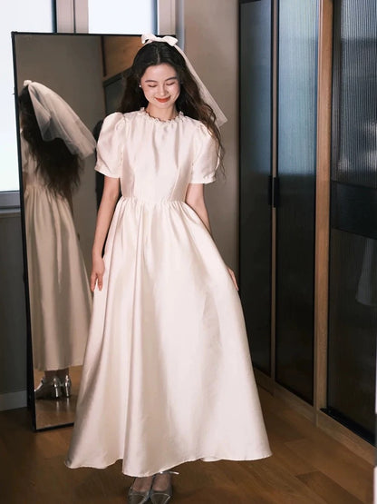 Simple Wedding Dresses A line Scoop White Ankle Length Summer Garden Wedding Dress N4110