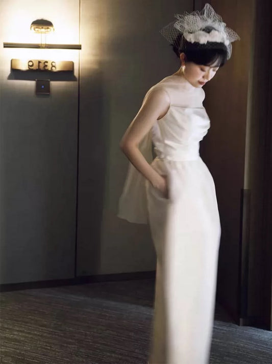 Simple Wedding Dresses Sheath Strapless Satin With Pockets Long Summer Garden Wedding Dress N4112