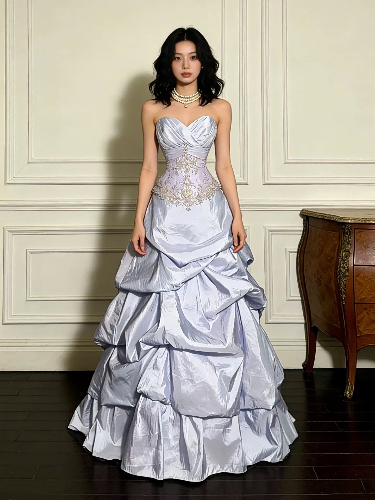 Robes de bal modestes Cœur en satin lilas Anniversaire Tenue élégante Robes de bal formelles N4088