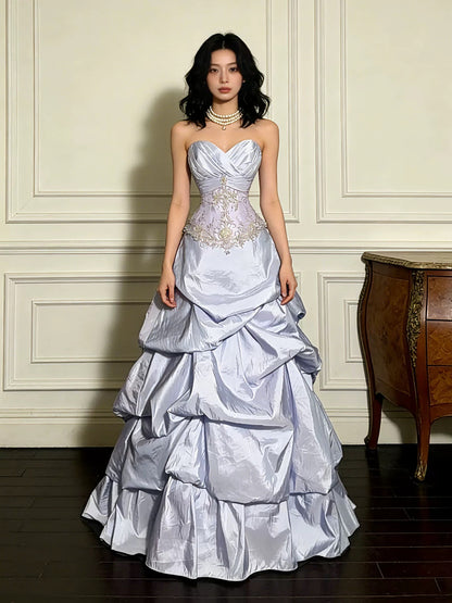 Robes de bal modestes Cœur en satin lilas Anniversaire Tenue élégante Robes de bal formelles N4088