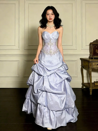 Robes de bal modestes Cœur en satin lilas Anniversaire Tenue élégante Robes de bal formelles N4088