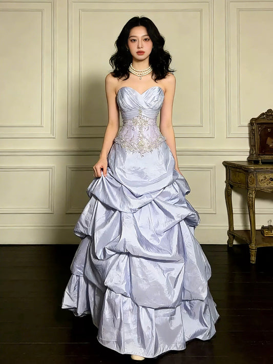 Modest Ball Gowns Sweetheart Lilac Satin Birthday Elegant Outfit Formal Prom Dresses N4088