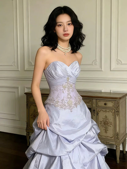 Robes de bal modestes Cœur en satin lilas Anniversaire Tenue élégante Robes de bal formelles N4088