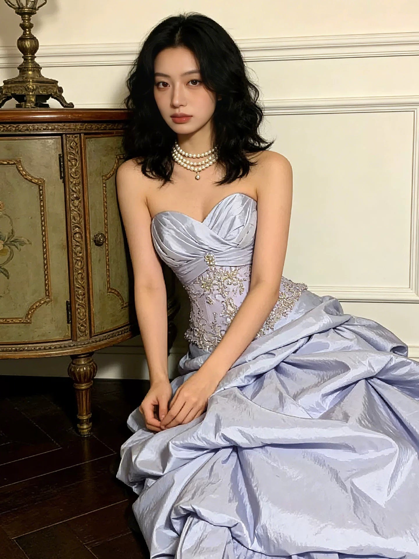 Robes de bal modestes Cœur en satin lilas Anniversaire Tenue élégante Robes de bal formelles N4088