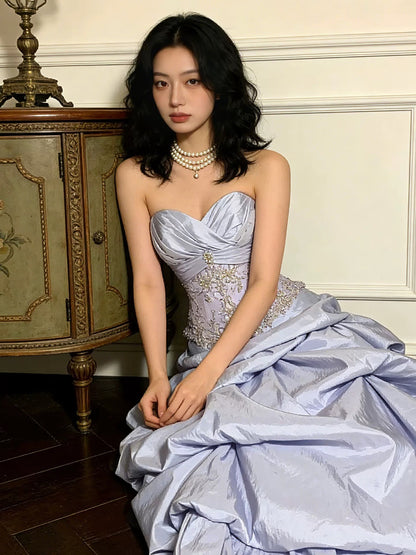 Robes de bal modestes Cœur en satin lilas Anniversaire Tenue élégante Robes de bal formelles N4088