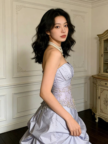 Robes de bal modestes Cœur en satin lilas Anniversaire Tenue élégante Robes de bal formelles N4088