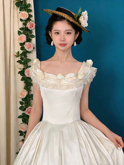 Vintage Wedding Dresses Ball Gowns Square Sleeveless With Flowers Summer Garden Wedding Dress N4090