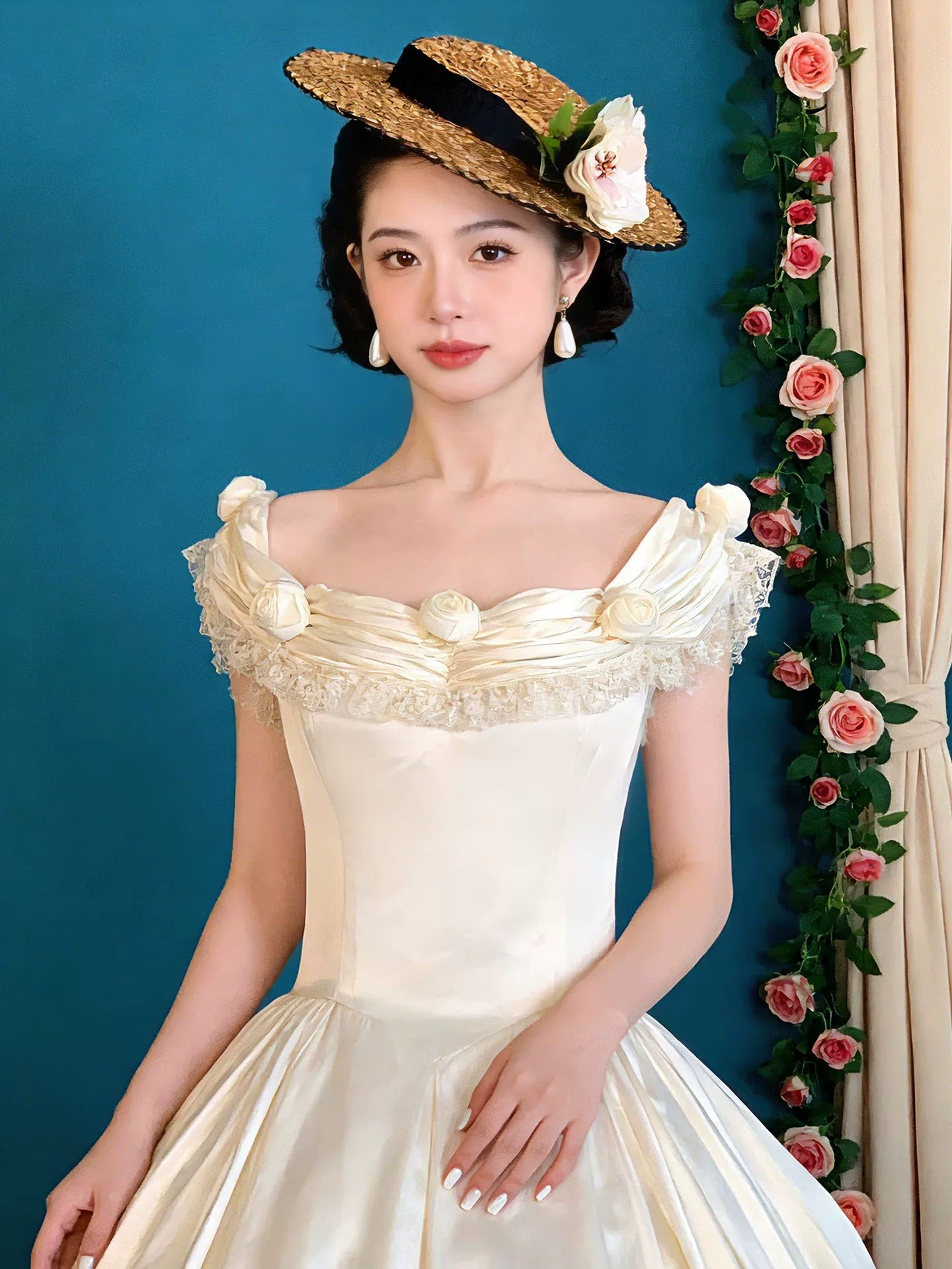 Vintage Wedding Dresses Ball Gowns Square Sleeveless With Flowers Summer Garden Wedding Dress N4090