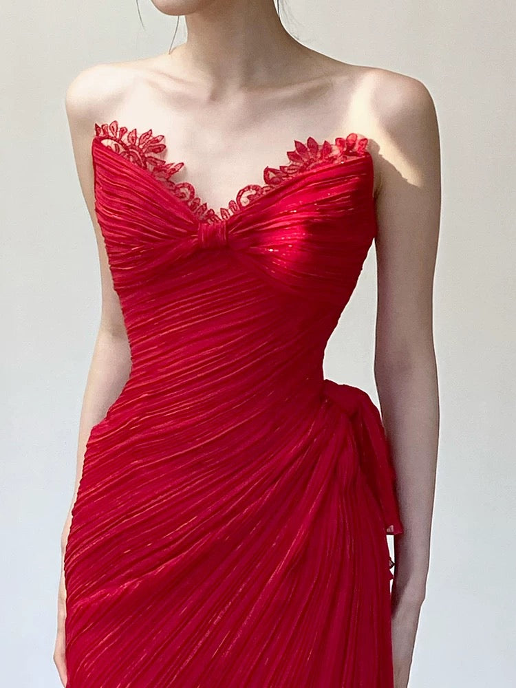 Modeste Sirène Doux Cœur Rouge Mousseline Anniversaire Élégante Tenue Robes de Bal Formelles N4091