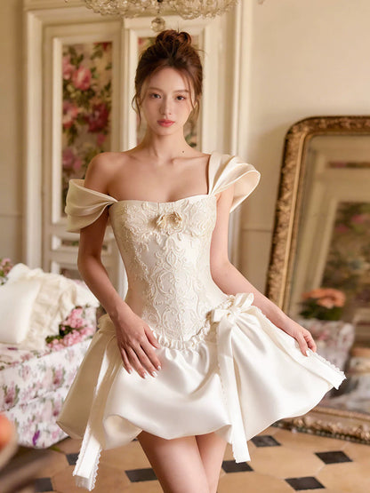 Princess Wedding Dresses Ball Gown Square Neck With Sleeves Short Mini Summer Garden Wedding Dress N4101