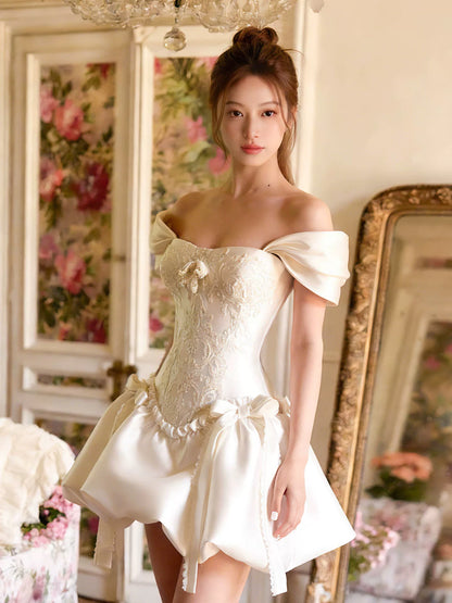 Princess Wedding Dresses Ball Gown Square Neck With Sleeves Short Mini Summer Garden Wedding Dress N4101