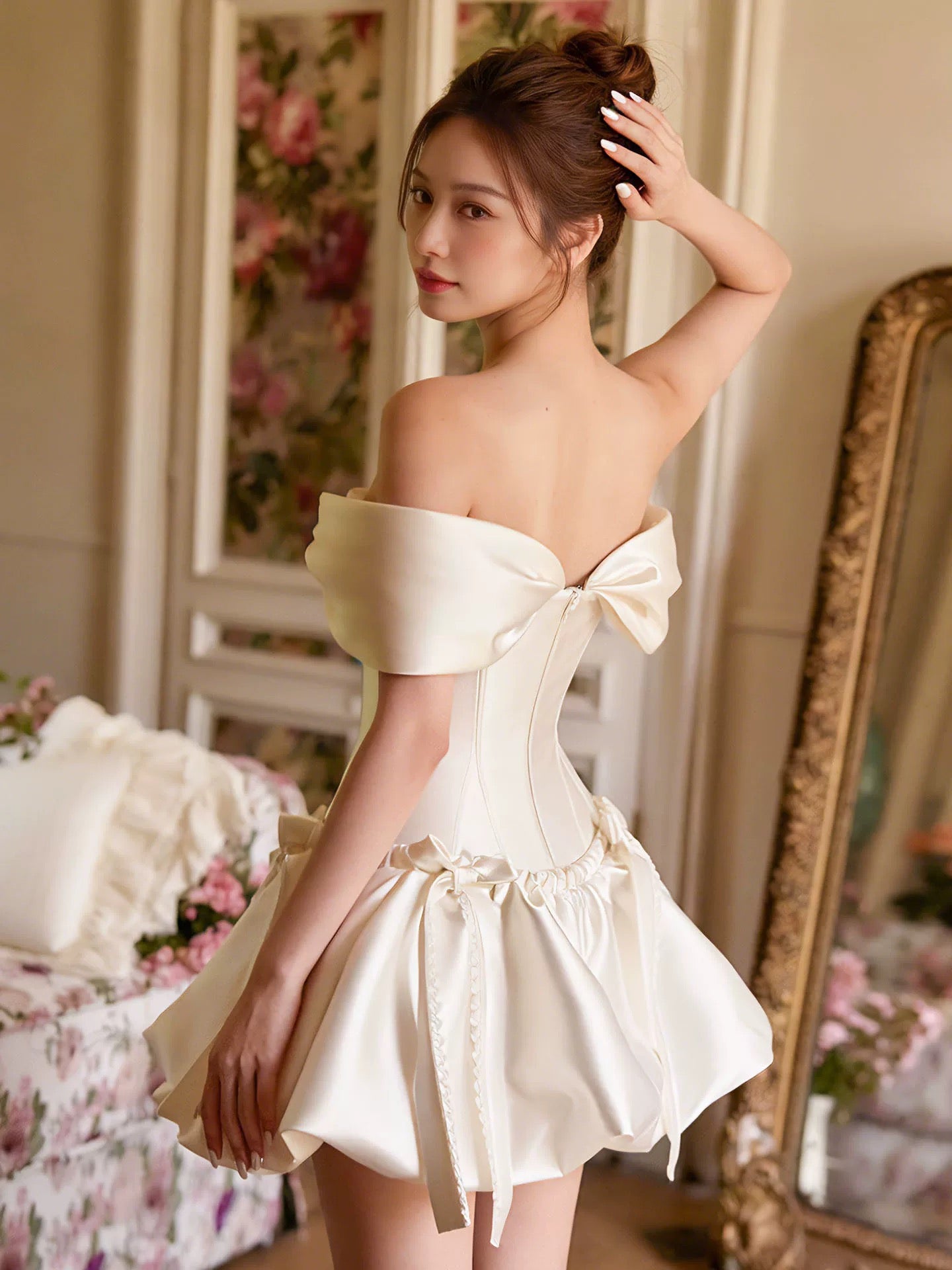 Princess Wedding Dresses Ball Gown Square Neck With Sleeves Short Mini Summer Garden Wedding Dress N4101