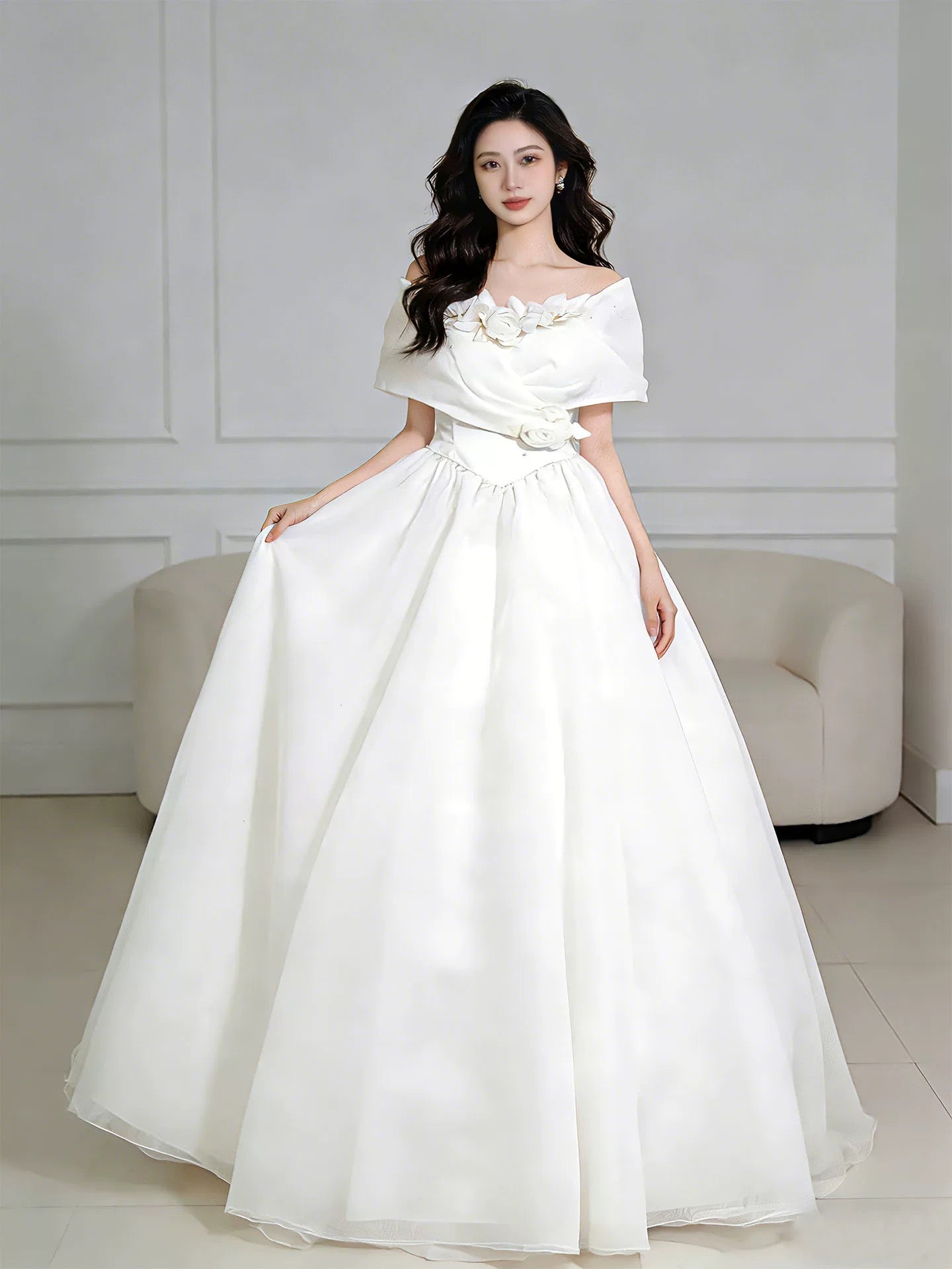 Vintage Wedding Dresses Ball Gowns Off The Shoulder With Flowers Summer Garden Wedding Dress N4102