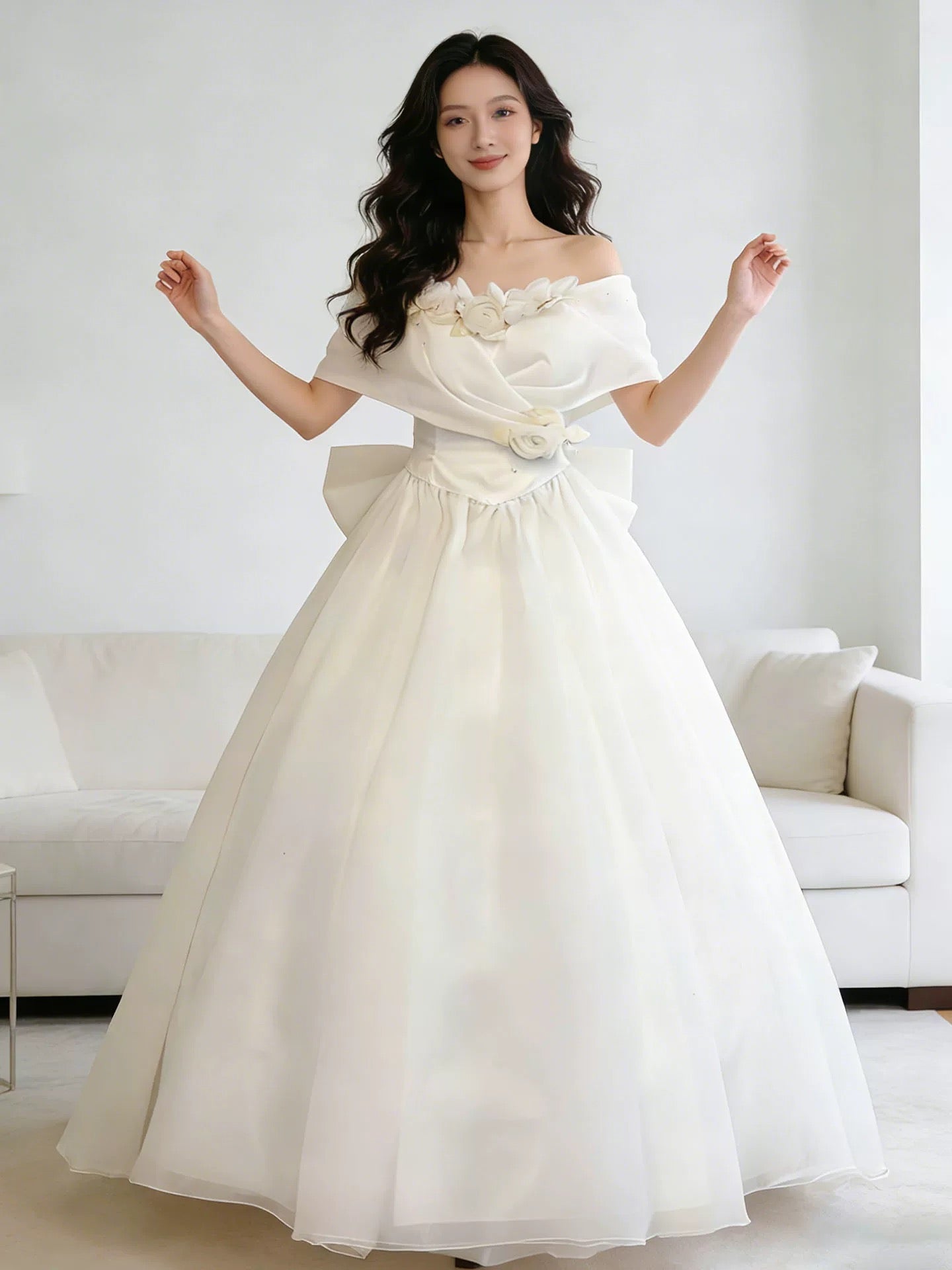 Vintage Wedding Dresses Ball Gowns Off The Shoulder With Flowers Summer Garden Wedding Dress N4102