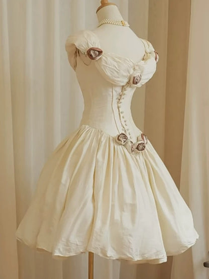 Princess Wedding Dresses Ball Gown Off The Shoulder Satin Short Mini Summer Garden Wedding Dress N4122