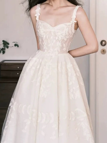Simple Wedding Dresses Ball Gown Sweetheart Lace White Ankle Length Summer Garden Wedding Dress N4125