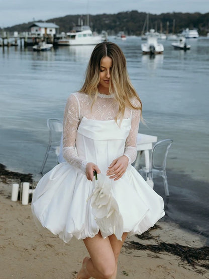 Princess Wedding Dresses Ball Gown Strapless Satin Short Mini Summer Garden Wedding Dress N4131