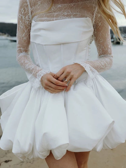 Princess Wedding Dresses Ball Gown Strapless Satin Short Mini Summer Garden Wedding Dress N4131