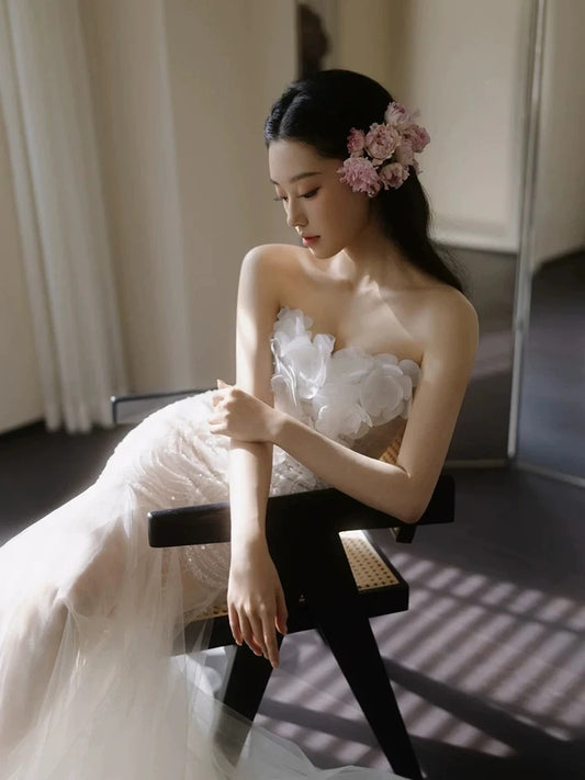 Vintage Wedding Dresses Mermaid Sweetheart Tulle Long Summer Garden Wedding Dress N4135