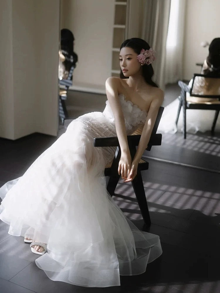 Vintage Wedding Dresses Mermaid Sweetheart Tulle Long Summer Garden Wedding Dress N4135