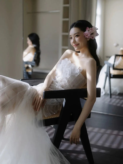 Vintage Wedding Dresses Mermaid Sweetheart Tulle Long Summer Garden Wedding Dress N4135